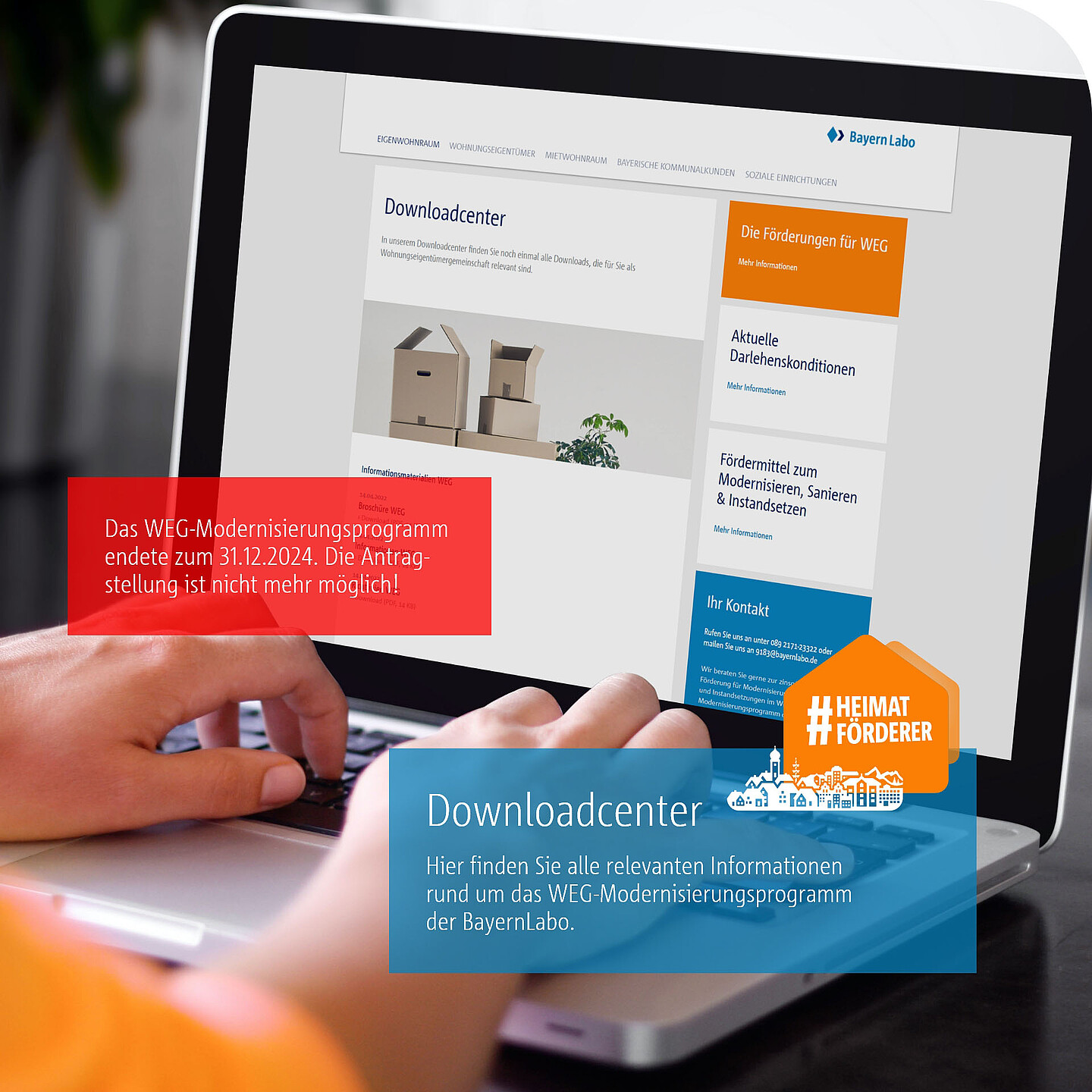 Downloadcenter zum WEG-Modernisierungsprogramm für Wohnungseigentümergemeinschaften | BayernLabo Laptop: Informationen zum WEG-Modernisierungsprogramm für Wohnungseigentümergemeinschaften im Downloadcenter